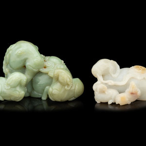Two Chinese Jade 'Three Rams' Figural