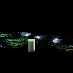 Three Chinese Spinach Jade Bowls
