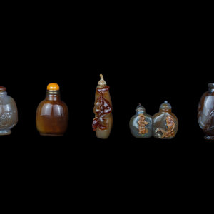 Five Chinese Agate Snuff Bottles Late 349b79