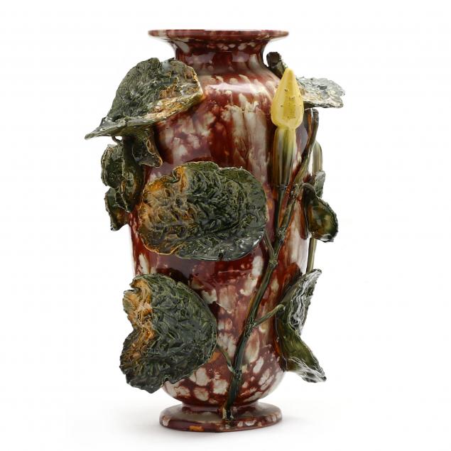 MAJOLICA PALISSY VASE Tall form with