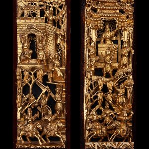 A Pair of Chinese Gilt and Red