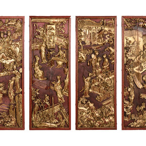 Two Pairs of Chinese Gilt and Red