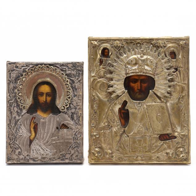 TWO RUSSIAN ICONS, EACH WITH SILVERED