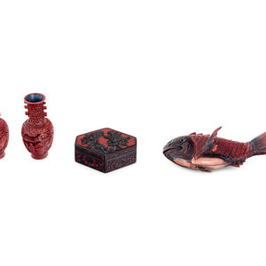 Four Chinese Carved Red Lacquer