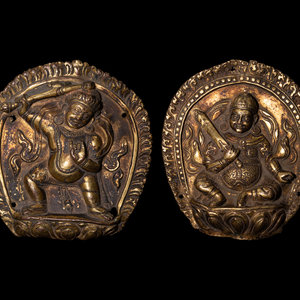 A Pair of Sino-Tibetan Gilt Bronze