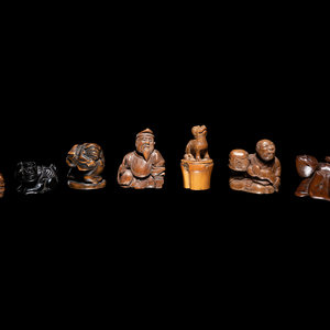 Seven Japanese Carved Wood Netsuke comprising 349c31