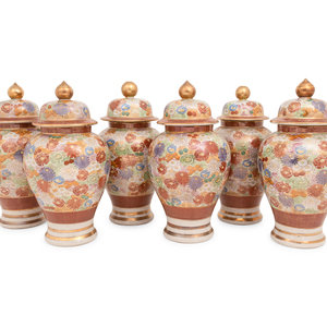 Six Japanese Kutani Porcelain Covered