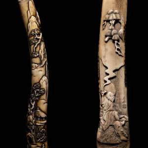 Two Japanese Carved Bone Brush 349c42