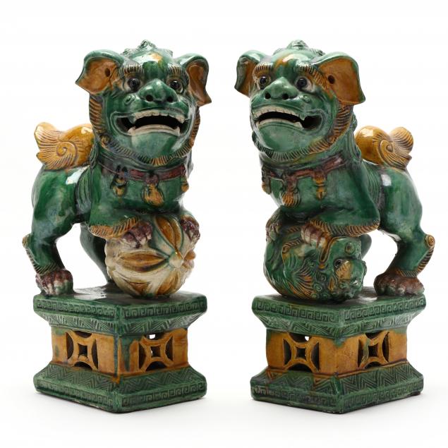 A PAIR OF GUARDIAN FOO LIONS WITH SANCAI