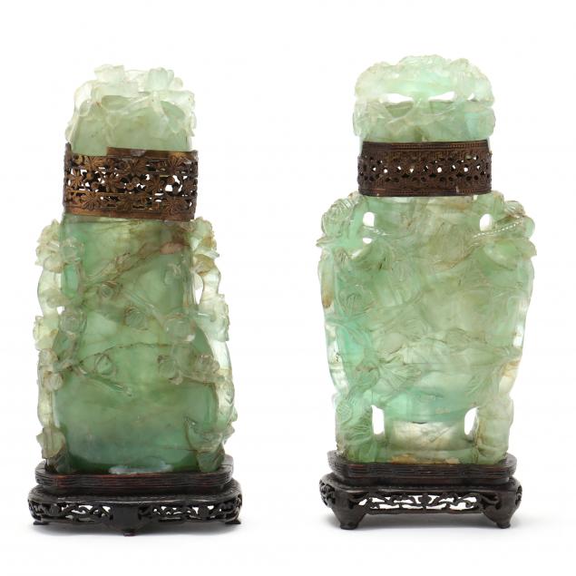TWO CHINESE GREEN QUARTZ COVERED 349c55