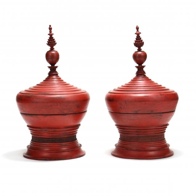 PAIR OF LARGE BURMESE LACQUERED