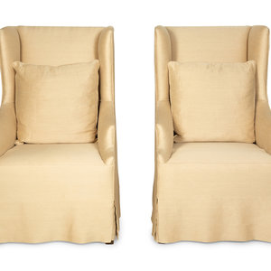 A Pair of Linen Upholstered Wingback 349ccf