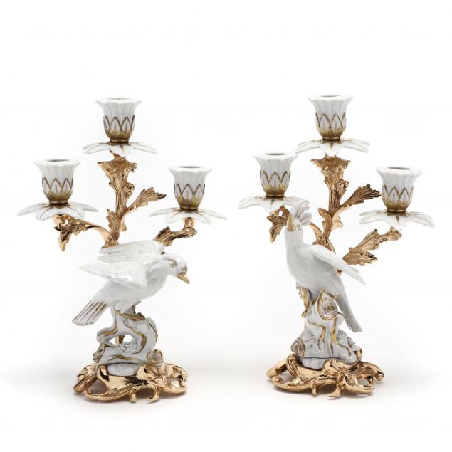 A FACING PAIR OF AVIAN CANDLEHOLDERS