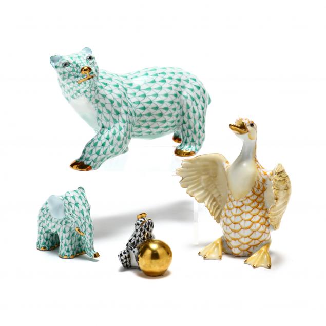 FOUR HEREND PORCELAIN ANIMALS To 349cca