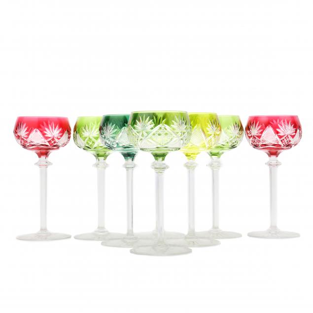 EIGHT CUT-TO-CLEAR GLASS WINE GOBLETS