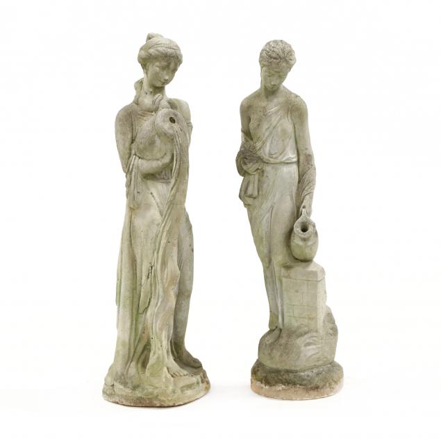 TWO CAST STONE FIGURAL GARDEN FOUNTAINS