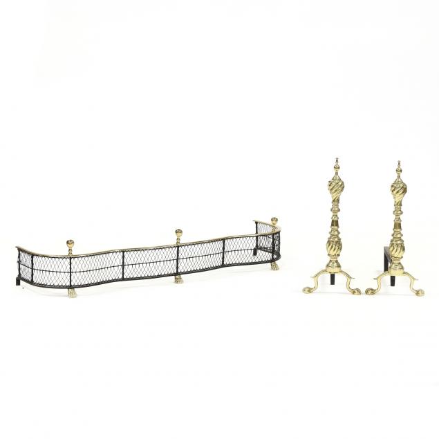 CHIPPENDALE STYLE BRASS ANDIRONS