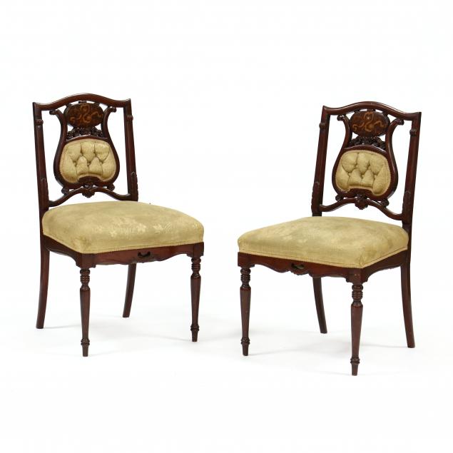 PAIR OF INLAID MAHOGANY SIDE CHAIRS 349d3c