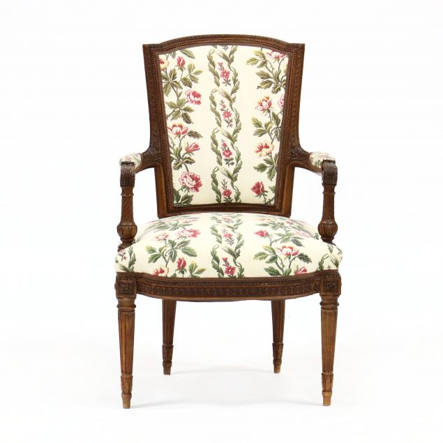 LOUIS XVI STYLE CARVED WALNUT FAUTEUIL