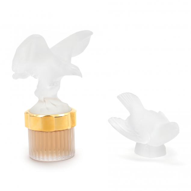 LALIQUE, EAGLE PERFUME BOTTLE AND SPARROW