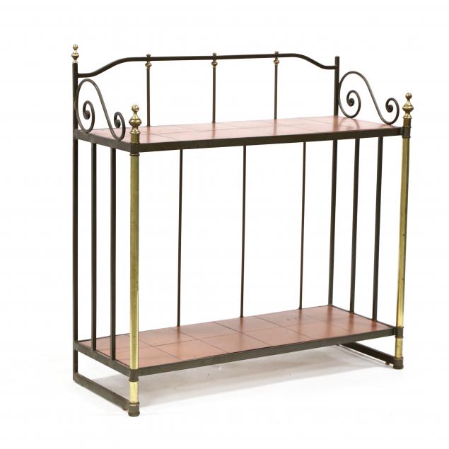STEEL AND BRASS TILE TOP CONSOLE