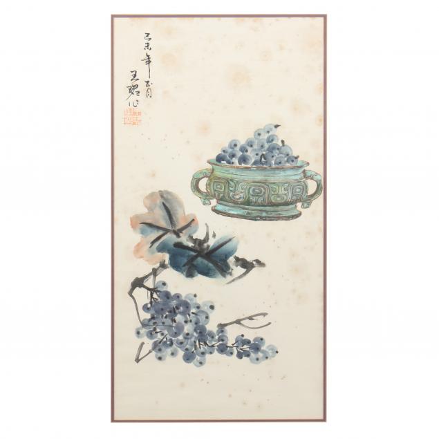 A CHINESE PAINTING OF GRAPES AND