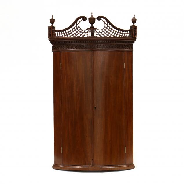 GEORGE III HANGING MAHOGANY BOW-FRONT
