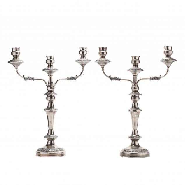 A PAIR OF SILVERPLATE CANDELABRA