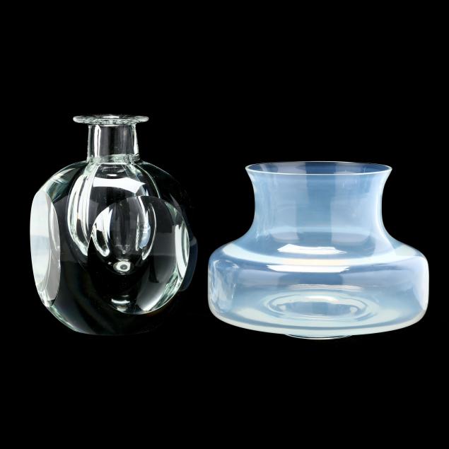 TWO MODERN ART GLASS VASES Late