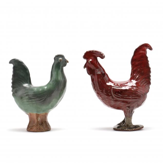 CHARLES MOORE (NC), TWO POTTERY CHICKENS