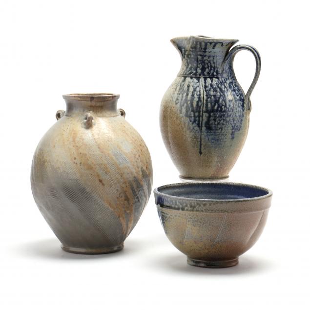 BEN OWEN III (NC), THREE PIECES OF SALT-GLAZED