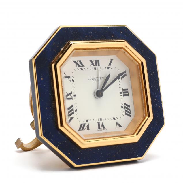 CARTIER ENAMELED BRASS TRAVEL CLOCK