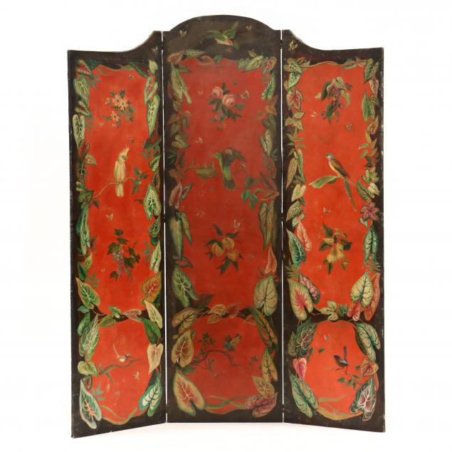 THREE PANEL PAINTED FLOOR SCREEN 34a058