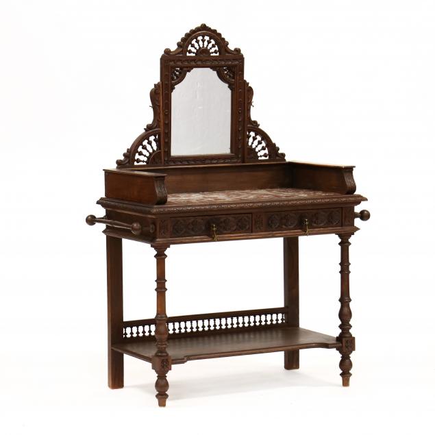 FRENCH CARVED OAK AND MARBLE TOP 34a059