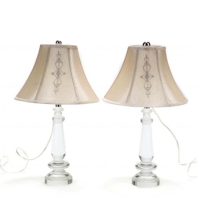 PAIR OF GLASS COLUMN TABLE LAMPS 34a0ad