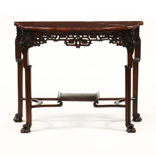 CHINESE CARVED MARBLE TOP CONSOLE 34a100