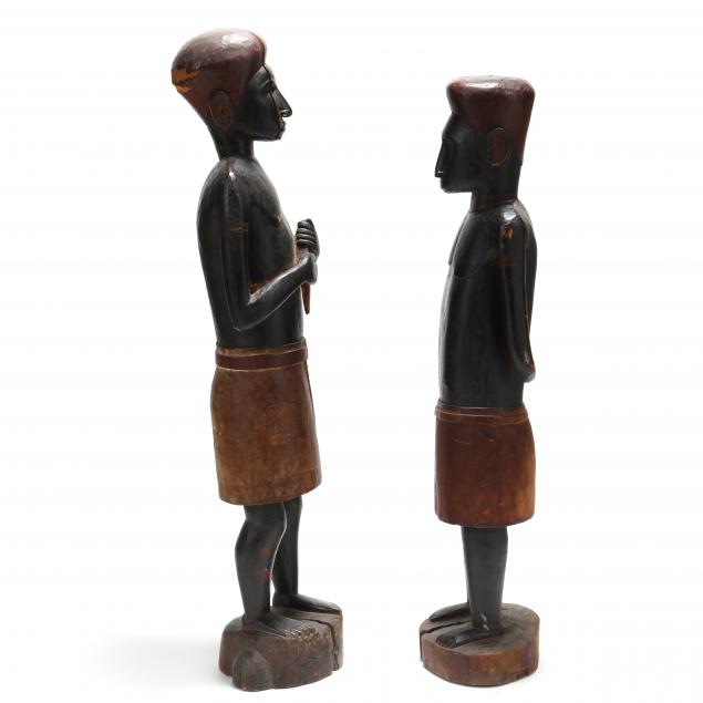 TWO AFRICAN CARVED AND PAINTED