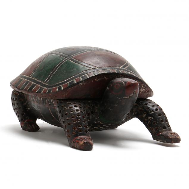 TRIBAL CARVED TURTLE BOX West Africa,