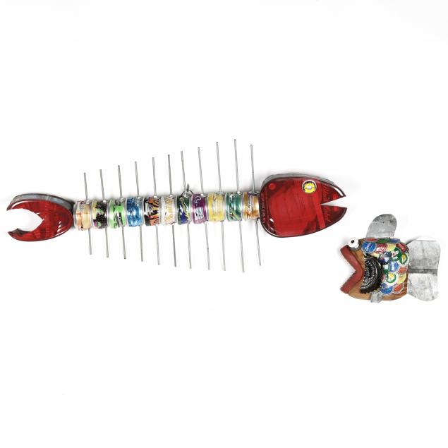 TWO FOLK ART FISH Both constructed of