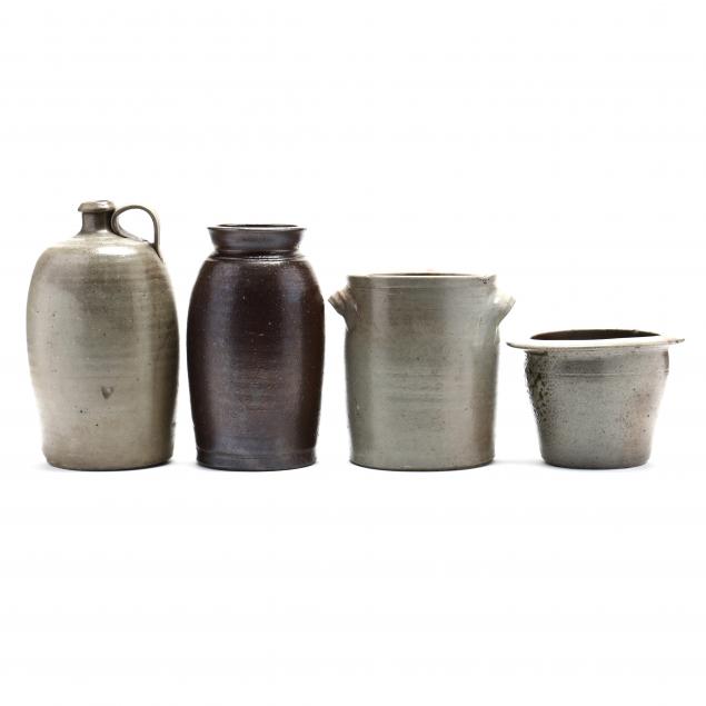 FOUR NC POTTERY SALT GLAZE VESSELS