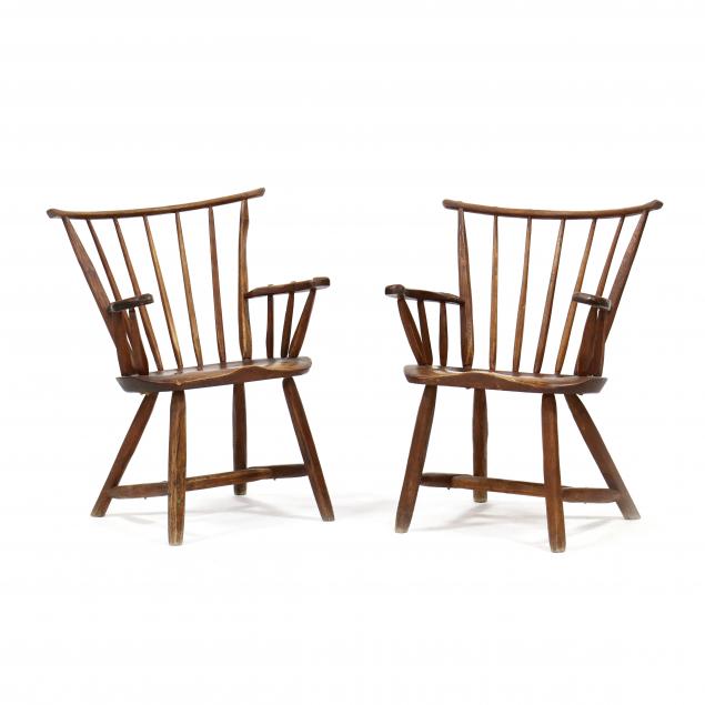 PAIR OF FOLKY WINDSOR ARM CHAIRS
