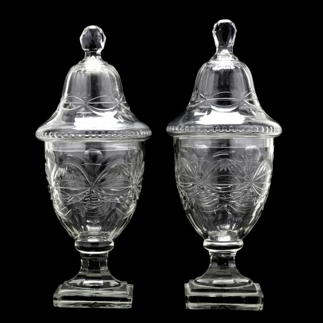 PAIR OF ANTIQUE CUT CRYSTAL URNS 34a276
