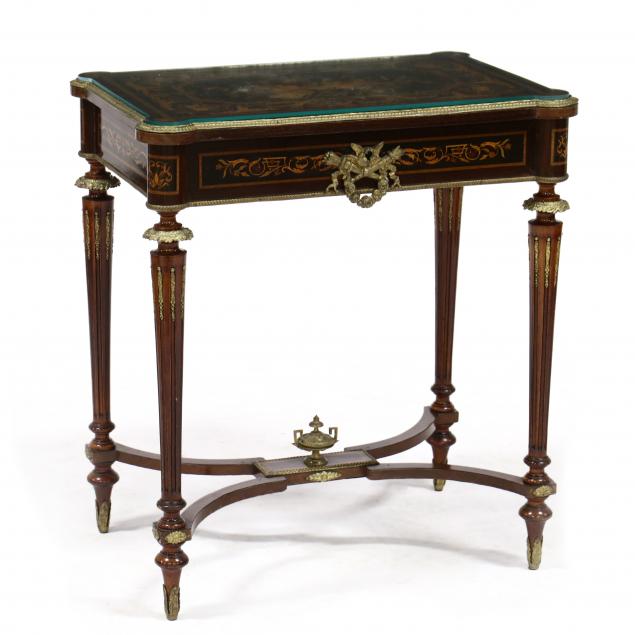 FRENCH MARQUETRY INLAID AND ORMOLU