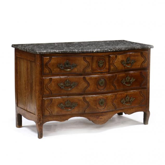 LOUIS XV WALNUT MARBLE TOP COMMODE