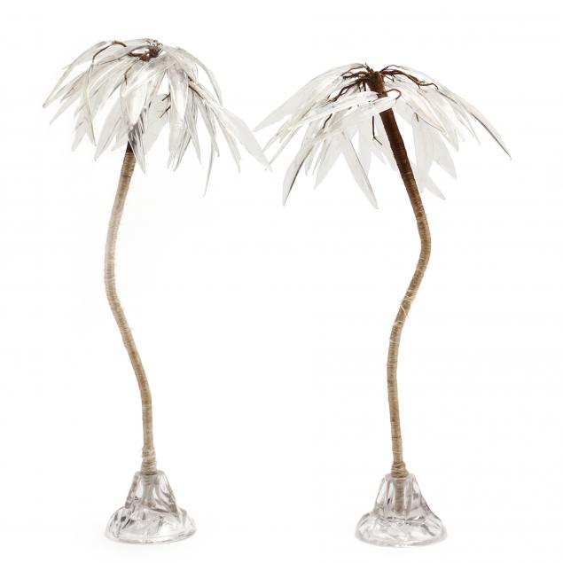 PAIR OF VINTAGE GLASS PALM TREES 34a2dc