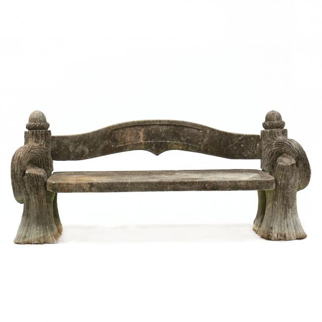 FAUX BOIS CAST STONE GARDEN BENCH