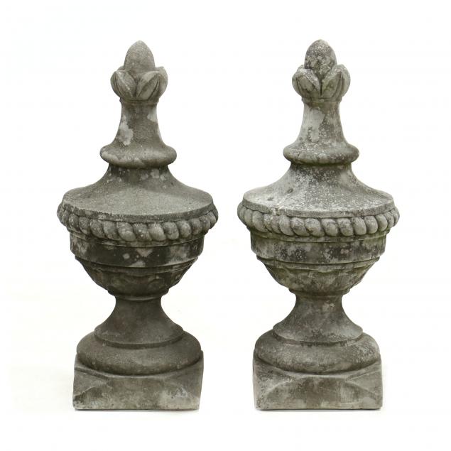 PAIR OF CAST STONE URN FORM FINIALS 34a317