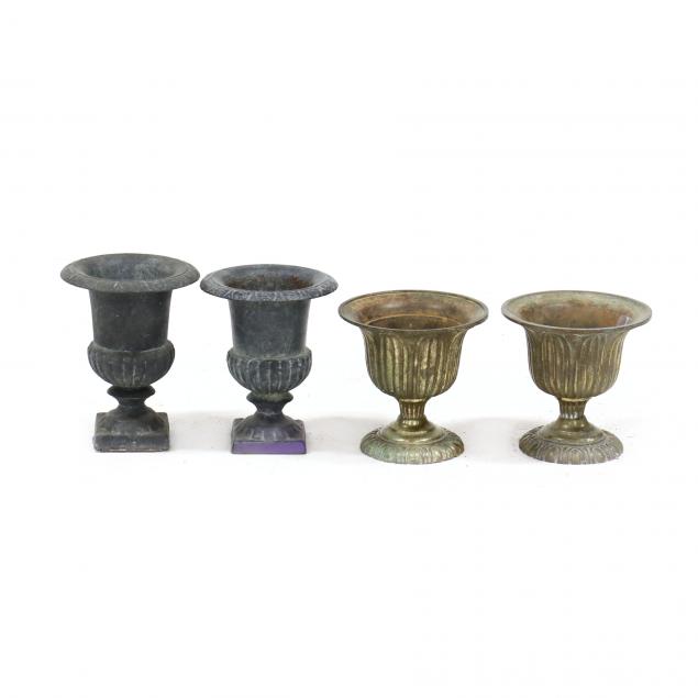 FOUR SMALL CAST METAL URNS 20th