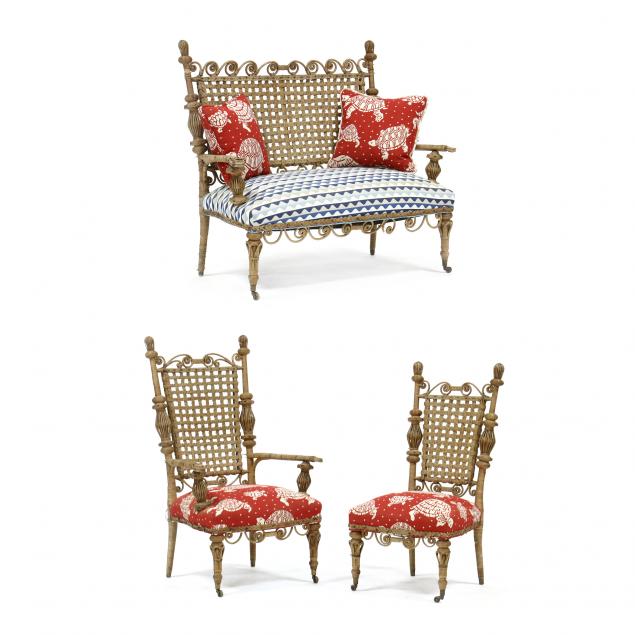 ANTIQUE WICKER SETTEE AND TWO CHAIRS
