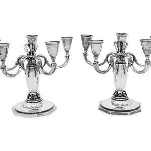 A Pair of Danish Silver Five Light 34a371